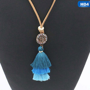 Three Colors Tassel Pendant Long Chain Tiered Threaded Tassel Necklace Rhinestones Inliad Sweater Chain