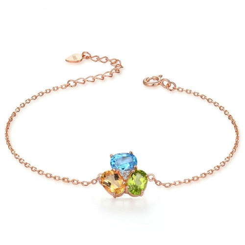 Three Natural Citrine Topaz Peridot 925 Silver Bracelet