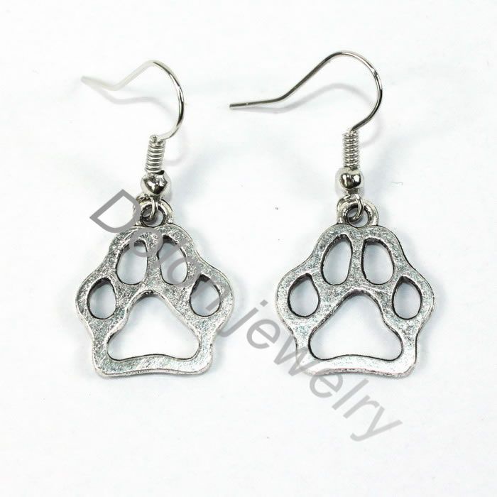 Tibet Silver Metal Hollow Paw Earring Fit for Dog Cat Bear Pet Jewelry Lover