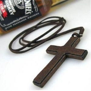 Tibetan Wooden Jesus Christ Cross Necklace Leather String Chain Popular Jewelry( min, Order $ 10 )