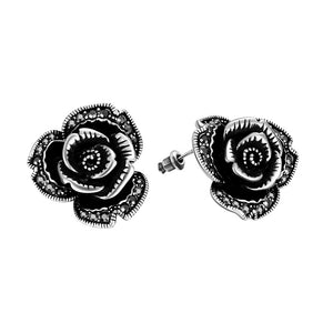 Tibetan silver big solid nice rose flower with crystal stone earring stud Vintage for women fashion wedding jewelry FSE009