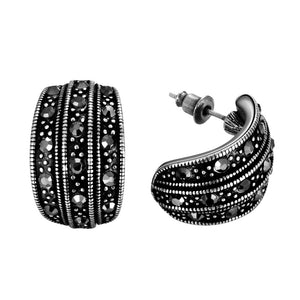 Tibetan silver big solid small half round with crystal stone earring stud Vintage for women fashion wedding jewelry FSE013