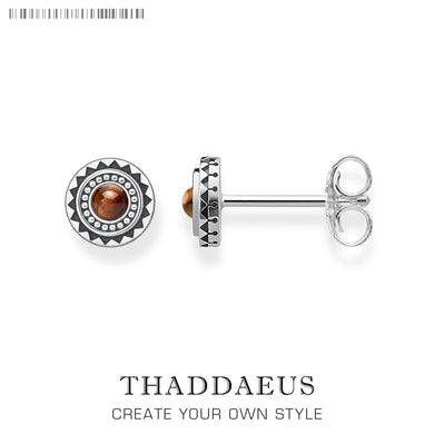 Tiger's Eye Sun Stud Earring,Thomas Style Fashion Good Ethnic Jewerly For Women Men,2018 Ts Gift 925 Sterling Silver,Super Deals