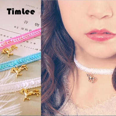 N136 Harajuku Contracted Sequins Cute Summer Unicorn Choker Necklaces, Multicolor Necklace Jewelry Wholesale