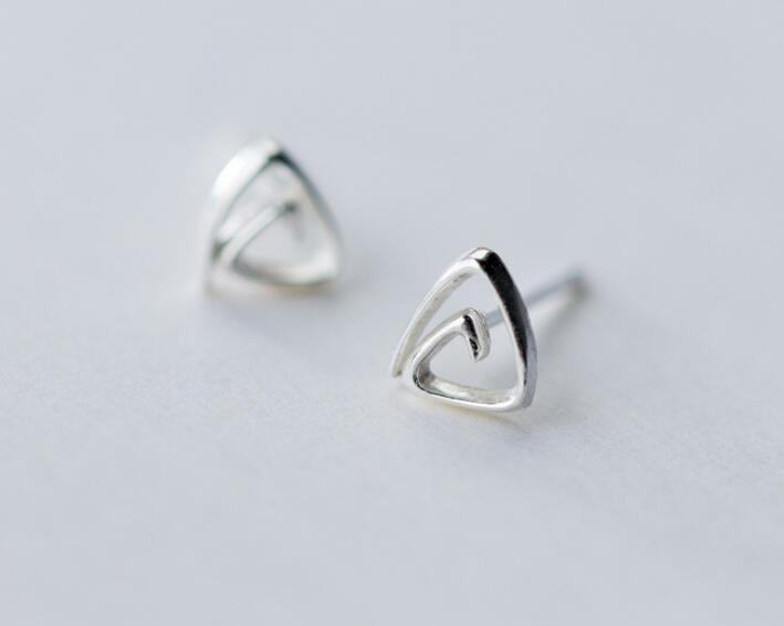 Tinny Small 6mm Authentic Real 100% 925 Sterling Silver fine Jewelry Open Twist Triangle Geometric Stud Earrings gtle2285