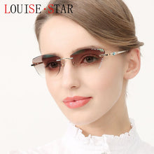 Load image into Gallery viewer, β Titanium Myopia Sunglasses Ladies Rimless Diamond Butterfly Frame Flat Lens Progressive With Prescription Diopter Astigmatism