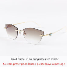 Load image into Gallery viewer, β Titanium Myopia Sunglasses Ladies Rimless Diamond Butterfly Frame Flat Lens Progressive With Prescription Diopter Astigmatism