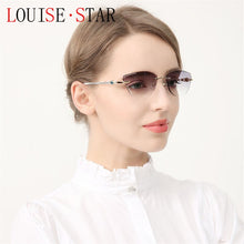 Load image into Gallery viewer, β Titanium Myopia Sunglasses Ladies Rimless Diamond Butterfly Frame Flat Lens Progressive With Prescription Diopter Astigmatism