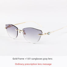 Load image into Gallery viewer, β Titanium Myopia Sunglasses Ladies Rimless Diamond Butterfly Frame Flat Lens Progressive With Prescription Diopter Astigmatism