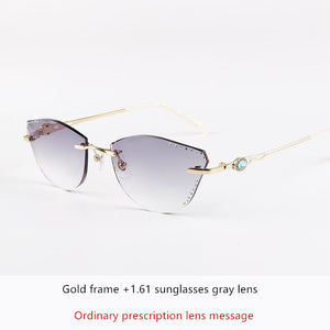 β Titanium Myopia Sunglasses Ladies Rimless Diamond Butterfly Frame Flat Lens Progressive With Prescription Diopter Astigmatism
