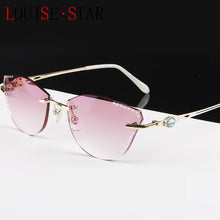 Load image into Gallery viewer, β Titanium Myopia Sunglasses Ladies Rimless Diamond Butterfly Frame Flat Lens Progressive With Prescription Diopter Astigmatism