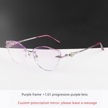 Load image into Gallery viewer, β Titanium Myopia Sunglasses Ladies Rimless Diamond Butterfly Frame Flat Lens Progressive With Prescription Diopter Astigmatism