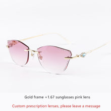 Load image into Gallery viewer, β Titanium Myopia Sunglasses Ladies Rimless Diamond Butterfly Frame Flat Lens Progressive With Prescription Diopter Astigmatism