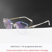 Load image into Gallery viewer, β Titanium Myopia Sunglasses Ladies Rimless Diamond Butterfly Frame Flat Lens Progressive With Prescription Diopter Astigmatism