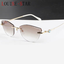 Load image into Gallery viewer, β Titanium Myopia Sunglasses Ladies Rimless Diamond Butterfly Frame Flat Lens Progressive With Prescription Diopter Astigmatism