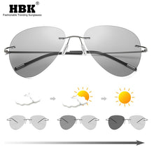 Load image into Gallery viewer, Titanium Rimless Pochromic Sunglasses Men Polarized Driving Ultralight Pilot Sun Glasses for Outdoor Fishing UV400