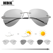 Load image into Gallery viewer, Titanium Rimless Photochromic Sunglasses Men Polarized Driving Ultralight Pilot Sun Glasses for Outdoor Fishing UV400
