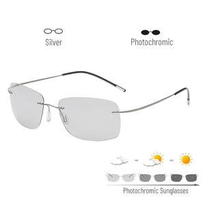 Titanium Rimless Pochromic Sunglasses Men Polarized Driving Ultralight Pilot Sun Glasses for Outdoor Fishing UV400