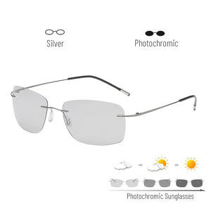 Titanium Rimless Pochromic Sunglasses Men Polarized Driving Ultralight Pilot Sun Glasses for Outdoor Fishing UV400