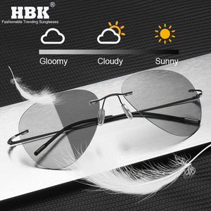 Titanium Rimless Photochromic Sunglasses Men Polarized Driving Ultralight Pilot Sun Glasses for Outdoor Fishing UV400