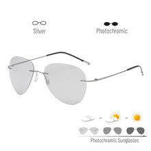 Load image into Gallery viewer, Titanium Rimless Pochromic Sunglasses Men Polarized Driving Ultralight Pilot Sun Glasses for Outdoor Fishing UV400