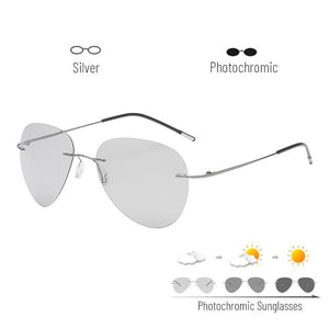 Titanium Rimless Pochromic Sunglasses Men Polarized Driving Ultralight Pilot Sun Glasses for Outdoor Fishing UV400