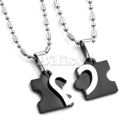 Amore in acciaio inossidabile al titanio Combinazione di puzzle Collane Ciondolo a cuore per amanti delle coppie Due colori Blu Nero una coppia 