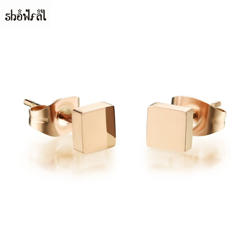 Titanium Steel Small Earrings Stud Metal Jewelry for Men High Polish Square Studs Trendy Earrings Women Rose Gold Color 2018