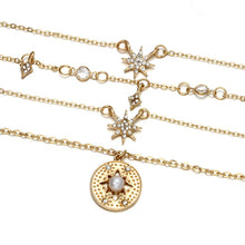 Load image into Gallery viewer, Shiny Crystal Gem Round Stars Pendant Multilayer Chain Necklace Charm Pearl Gold Chain Party Jewelry Gift 6653