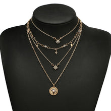 Load image into Gallery viewer, Shiny Crystal Gem Round Stars Pendant Multilayer Chain Necklace Charm Pearl Gold Chain Party Jewelry Gift 6653