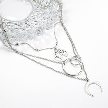 Load image into Gallery viewer, Boho Silver Color Circle Map Horns Pendant Necklace for Women Long Charms Layering Necklaces Party Jewelry Collars 6941