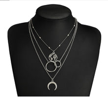 Load image into Gallery viewer, Boho Silver Color Circle Map Horns Pendant Necklace for Women Long Charms Layering Necklaces Party Jewelry Collars 6941