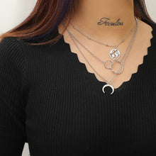Load image into Gallery viewer, Boho Silver Color Circle Map Horns Pendant Necklace for Women Long Charms Layering Necklaces Party Jewelry Collars 6941