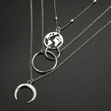 Load image into Gallery viewer, Boho Silver Color Circle Map Horns Pendant Necklace for Women Long Charms Layering Necklaces Party Jewelry Collars 6941