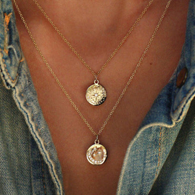 Boho Star Moon Necklace Double Layered Necklace Gold Chain Choker Coin Necklace Women Accessories Collares Femme 6176