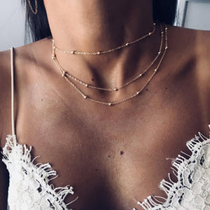 Multilayer Crystal Rose Pendant Necklace Women Gold Moon Star Horn Crescent Choker Necklaces Jewelry
