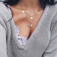 Carica l&#39;immagine nel visualizzatore di Gallery, Multilayer Crystal Rose Pendant Necklace Women Gold Moon Star Horn Crescent Choker Necklaces Jewelry