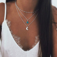 Carica l&#39;immagine nel visualizzatore di Gallery, Multilayer Crystal Rose Pendant Necklace Women Gold Moon Star Horn Crescent Choker Necklaces Jewelry