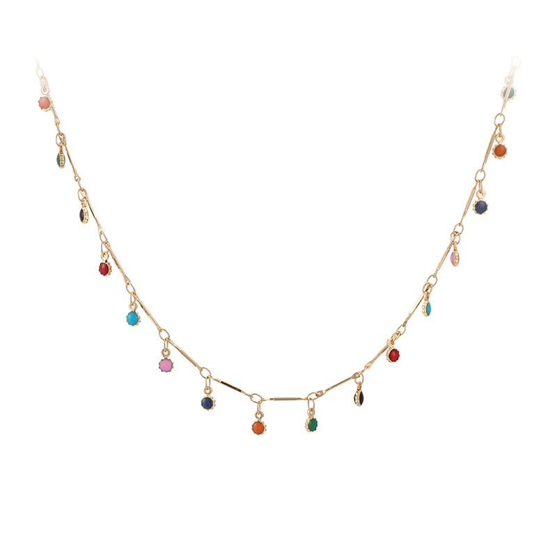 Single Layer Color Crystal Beads Pendant Clavicle Chain Necklace Women Boho Necklace Fashion Jewelry on the Neck