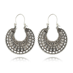 Vintage Antique Sliver Hollow Out Carved Drop Earrings for Women Ethnic Alloy Dangle Earrings Jewelry 4441