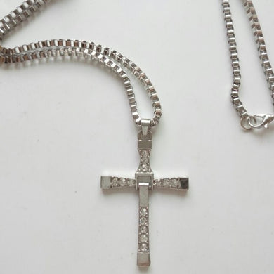 Toledo Furious 7 Movies Men's silver stainless steel cross pendant necklace enamel necklace crystal suspension