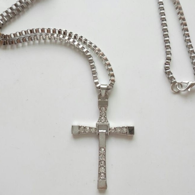 Toledo Furious 7 Movies Men's silver stainless steel cross pendant necklace enamel necklace crystal suspension