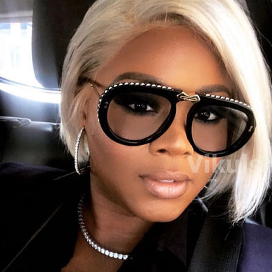 Top Quality  Folding Metal Diamond Sunglasses Women Italy Brand Designer Aviation Sun Glasses For Female Men Clear Eyewear