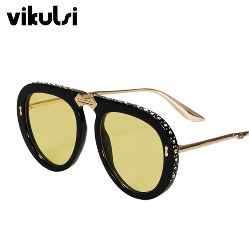Top Quality  Folding Metal Diamond Sunglasses Women Italy Brand Designer Aviation Sun Glasses For Female Men Clear Eyewear