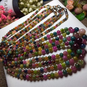 Tourmaline multicolor round necklace 4-9mm 17inch wholesale beads nature