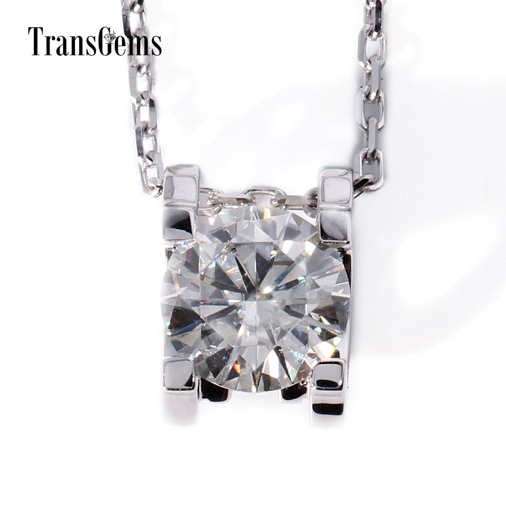 18K White Gold 1 Carat Lab Grown moissanite Diamond Solitaire Pendant Necklace Solid Necklace for Women