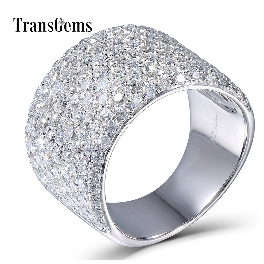 3.3CTW Carat Moissanite Luxury Band Lab Grown Moissanite Diamond 15MM Width Solid 14k 585 White Gold For Women