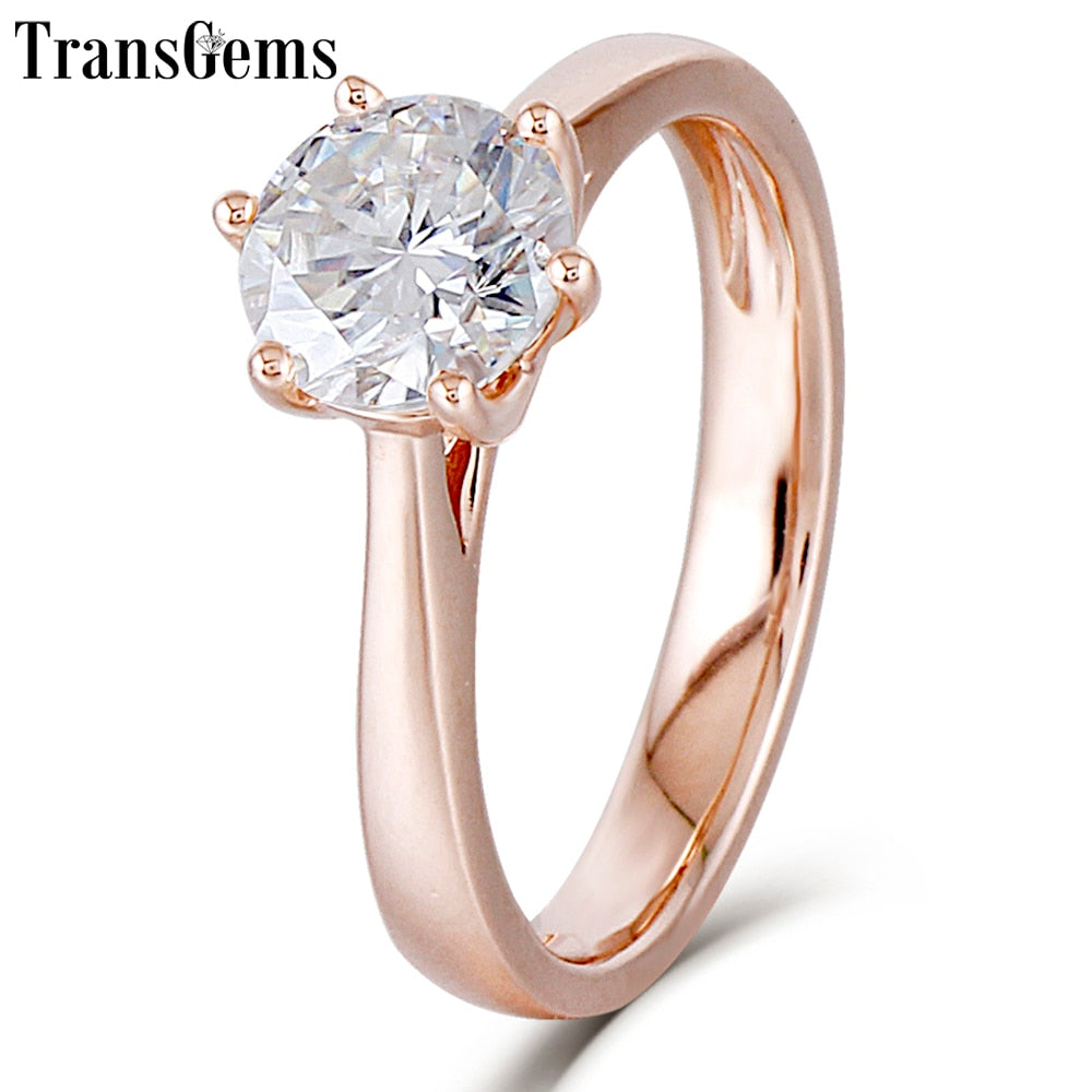Center 1ct Rose Gold Engagement Ring Women 10K Rose Gold 1 Carat 6.5MM F Color Moissanite Diamond Ring for Wediing