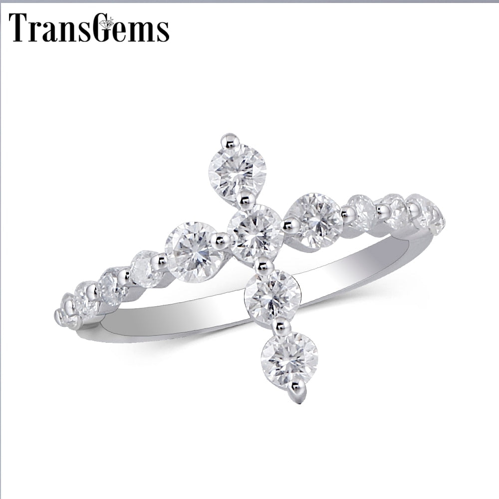 Cross Shaped 14K White Gold Promise Ring for Women Gift 3MM Moissanite F color Excellent Cut Women Ring Fine Jewelry