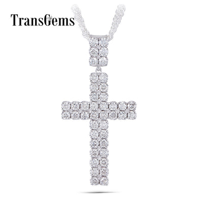 Cross Shaped Pendant Necklace for Men Platinum Plated Silver Clear H Color Moissanite Men Cross Necklace